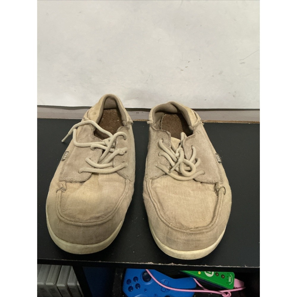Reef Boat Shoes Khaki Canvas Moc Toe Loafers Tan Men's Size 10